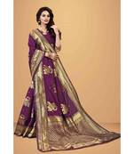Purple Jacquard All Over Hathi Printed Weaving Saree With Seprate Blouse