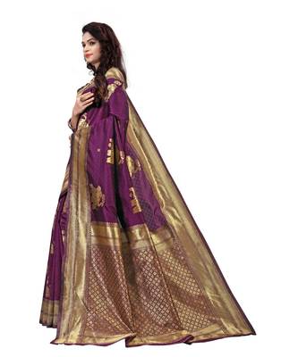 Purple Jacquard All Over Hathi Printed Weaving Saree With Seprate Blouse 2