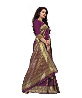 Purple Jacquard All Over Hathi Printed Weaving Saree With Seprate Blouse 3