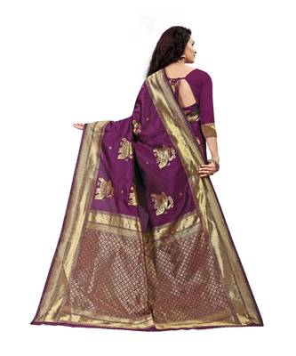 Purple Jacquard All Over Hathi Printed Weaving Saree With Seprate Blouse 4