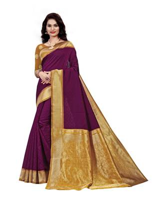 Purple Jacquard All Over Weaving Saree With Seprate Blouse 2