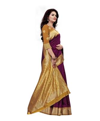 Purple Jacquard All Over Weaving Saree With Seprate Blouse 4