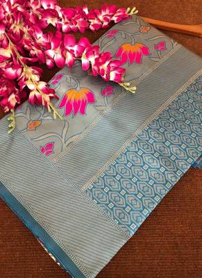 Turquoise Banarasi Silk Jacquard Work Designer Saree 1