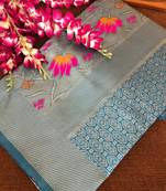 Turquoise Banarasi Silk Jacquard Work Designer Saree