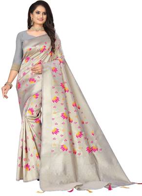 Grey Banarasi Silk Jacquard Work Designer Saree 1