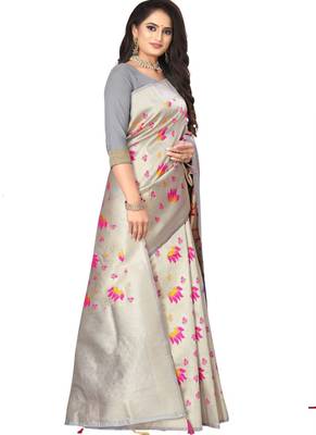 Grey Banarasi Silk Jacquard Work Designer Saree 2