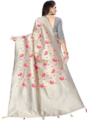Grey Banarasi Silk Jacquard Work Designer Saree 3