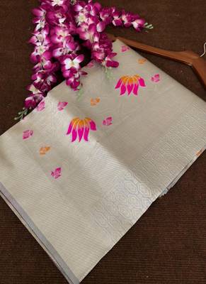 Grey Banarasi Silk Jacquard Work Designer Saree 4
