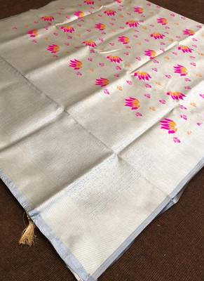 Grey Banarasi Silk Jacquard Work Designer Saree 5
