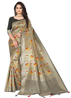Black Banarasi Silk Jacquard Work Designer Saree 1