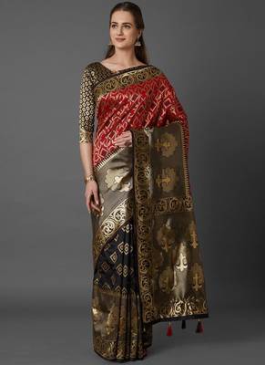 Red And Black Banarasi Silk Jacquard Work Designer Saree 1