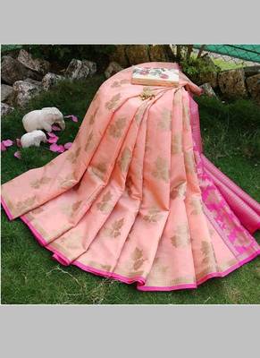 Light Peach Banarasi Silk Weaving Designer Saree 1