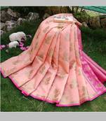 Light Peach Banarasi Silk Weaving Designer Saree