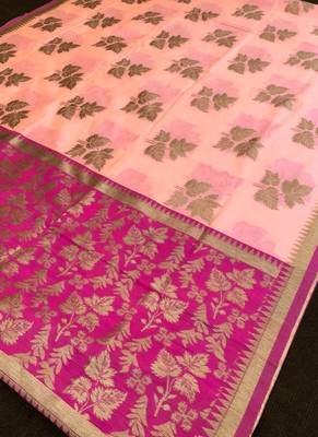 Light Peach Banarasi Silk Weaving Designer Saree 3