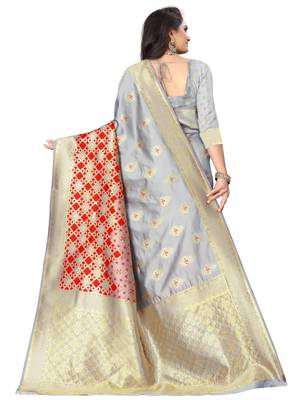 Grey Banarasi Silk Jacquard Work Designer Saree 3