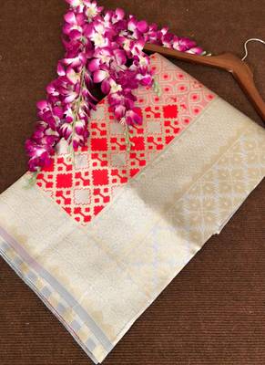 Grey Banarasi Silk Jacquard Work Designer Saree 4