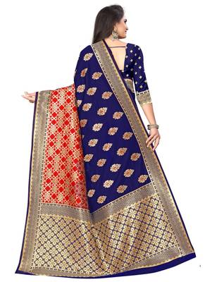 Navy Blue Banarasi Silk Jacquard Work Designer Saree 2