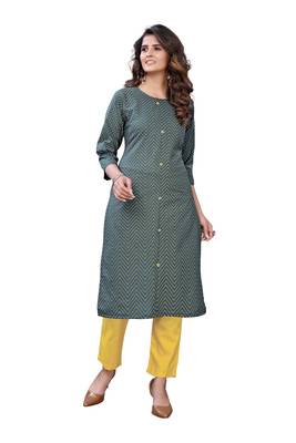 Teal printed cotton ethnic-kurtis 1