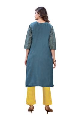 Teal printed cotton ethnic-kurtis 2