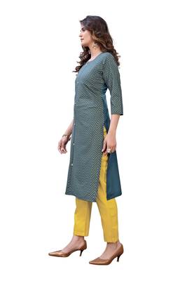 Teal printed cotton ethnic-kurtis 4