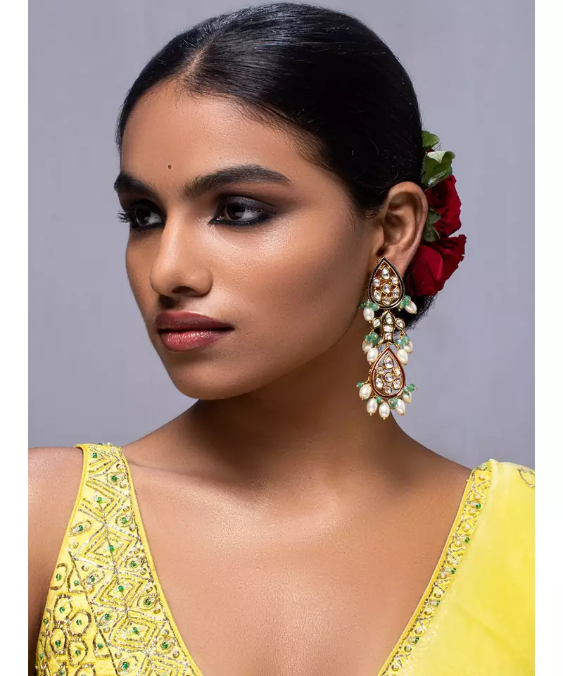 Brass kundan Blue Earrings