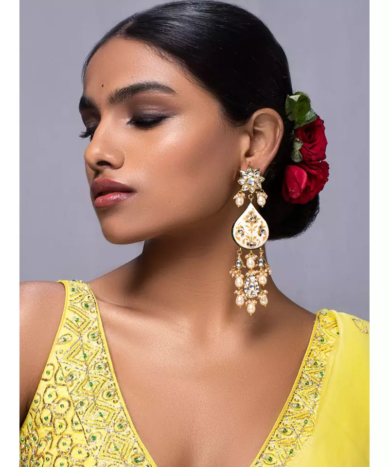 Brass kundan Blue Earrings