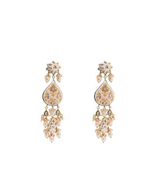 Elegant Blue And Off-White Drop Earrings 2