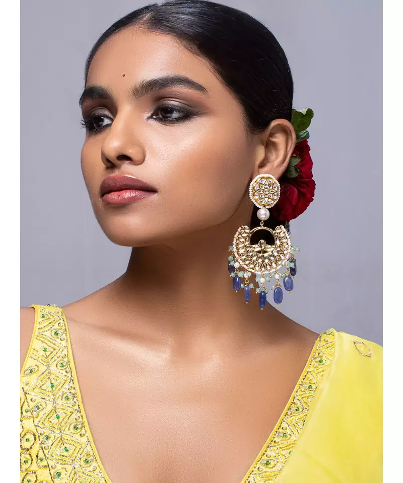Brass kundan White Earrings