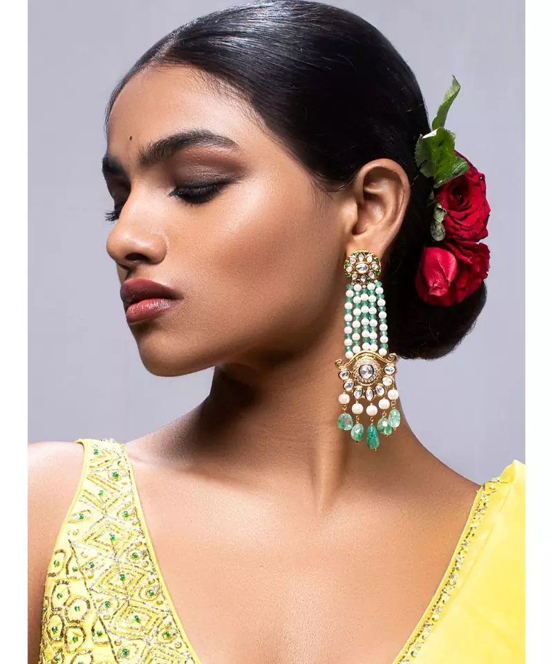 Brass kundan White Earrings