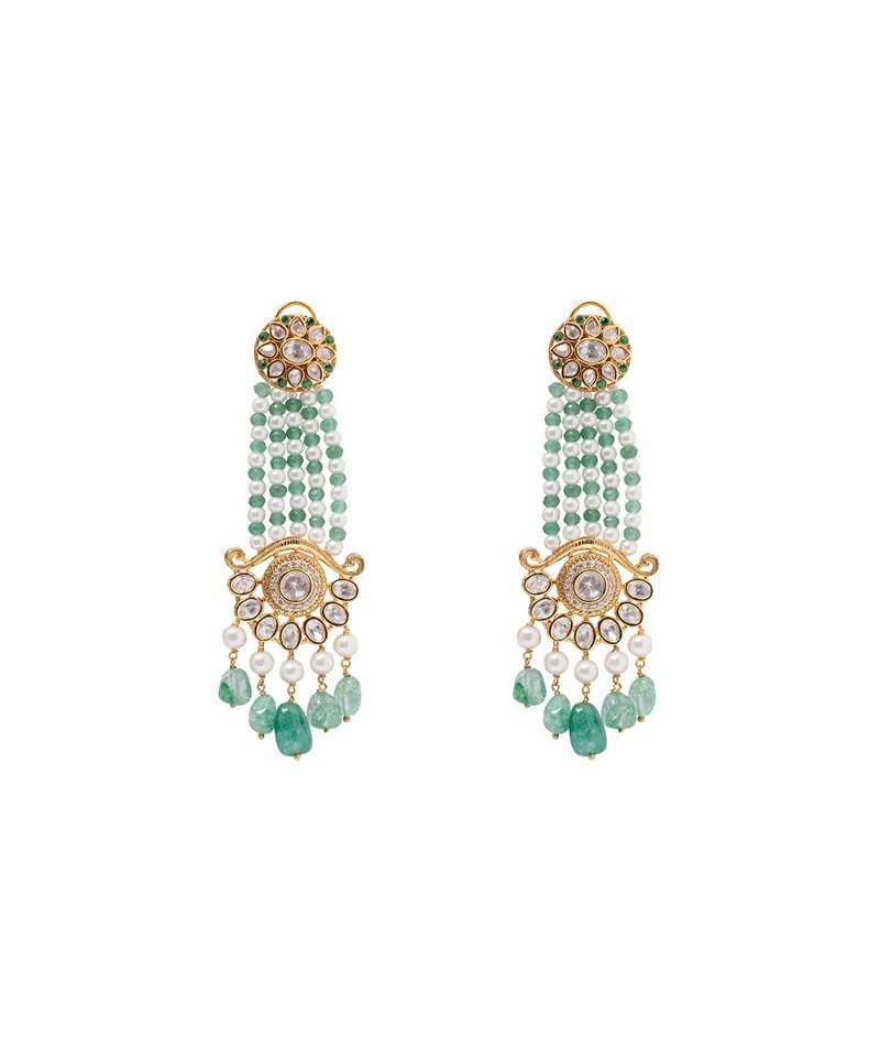 Deluxe White And Green Dangle Earrings