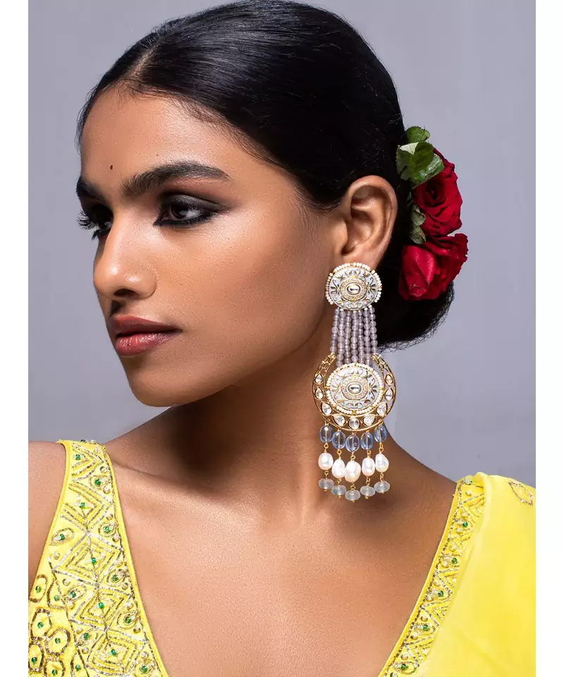 Brass kundan Blue Earrings