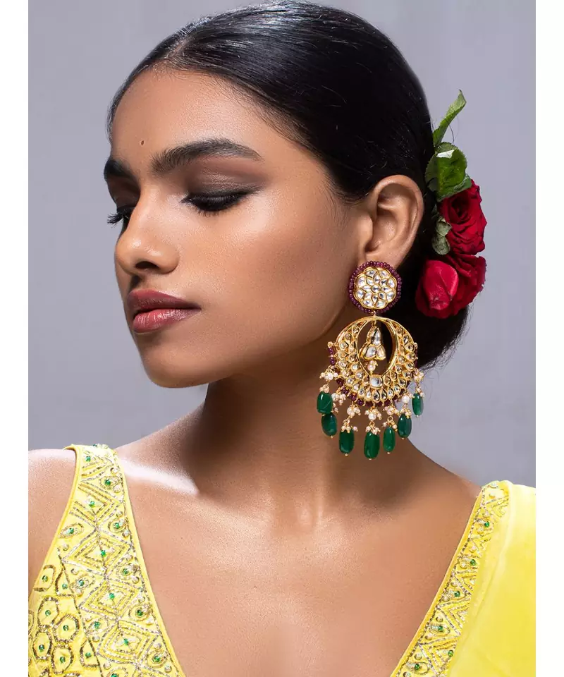 Brass kundan Red Earrings