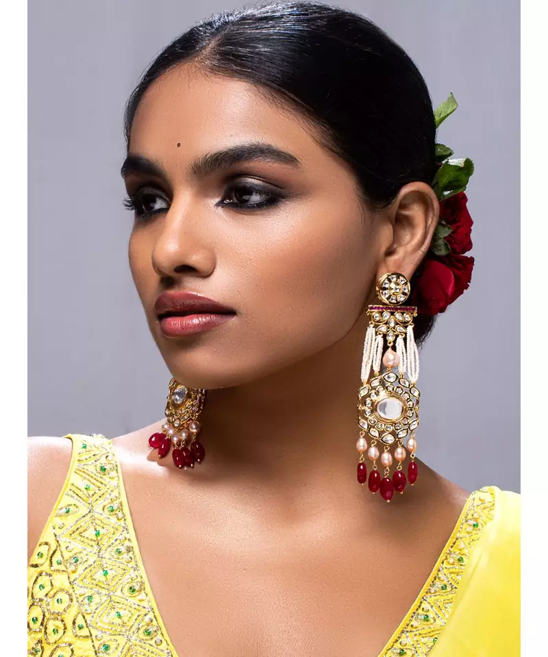 Brass kundan White Earrings