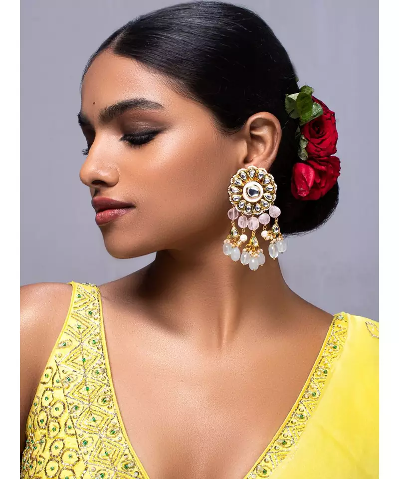 Brass kundan Pink Earrings