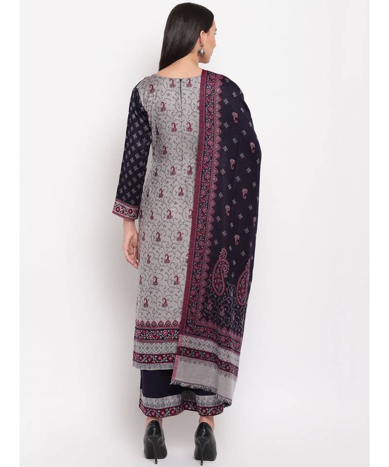 Grey Liva unstitched acrylic wool blend dress material