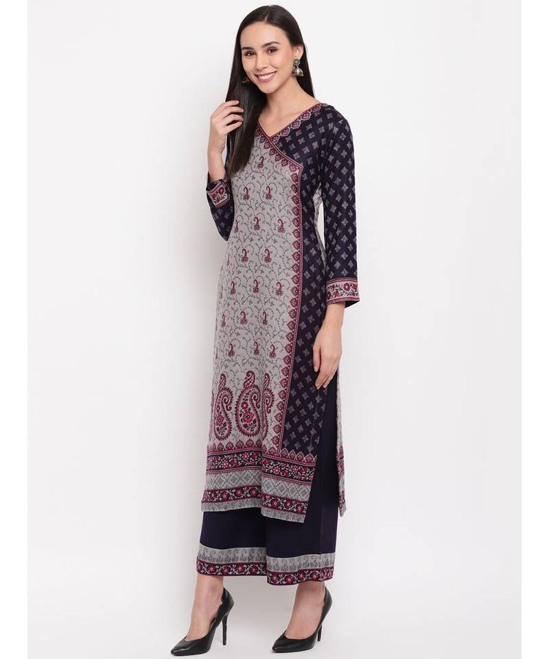 Grey Liva unstitched acrylic wool blend dress material
