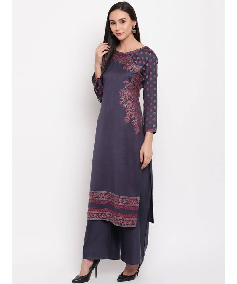 Grey Liva unstitched acrylic wool blend dress material