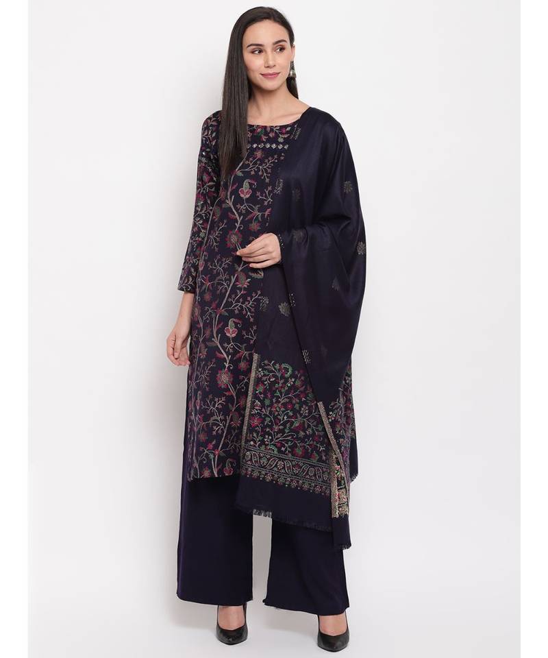Black Liva unstitched acrylic wool blend dress material
