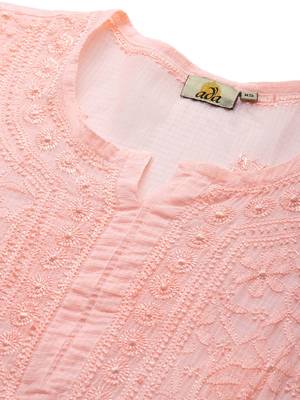 Handmade Peach Cotton Lucknowi Chikankari Indian Women Kurta 4