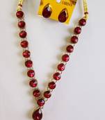 Gold Plated Maroon Glass Crystal Stones Studded Necklace  Set with Matching Earrings for Women and Girls.