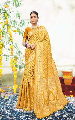 Gold woven art silk sarees saree with blouse 1
