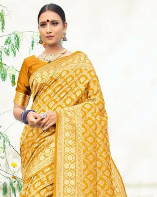 Gold woven art silk sarees saree with blouse 2