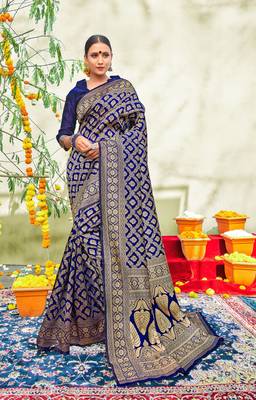 Navy blue woven art silk sarees saree with blouse 1