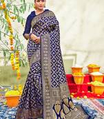 Navy blue woven art silk sarees saree with blouse