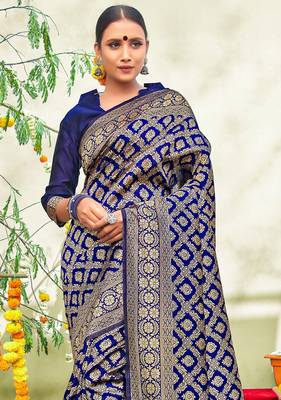 Navy blue woven art silk sarees saree with blouse 2