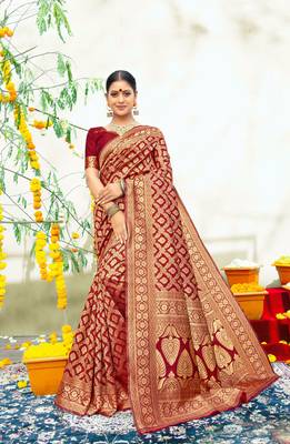 Maroon woven art silk sarees saree with blouse 1