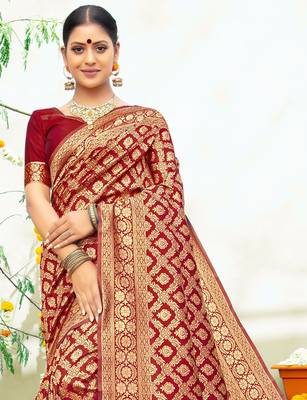 Maroon woven art silk sarees saree with blouse 2
