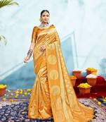 Gold woven silk blend saree with blouse