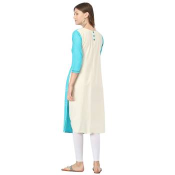 Turquoise printed cotton long-kurtis 2