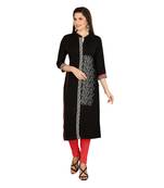 Black embroidered rayon long-kurtis